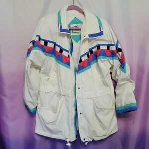 Vintage London Fog White Geometric Print Jacket Size M